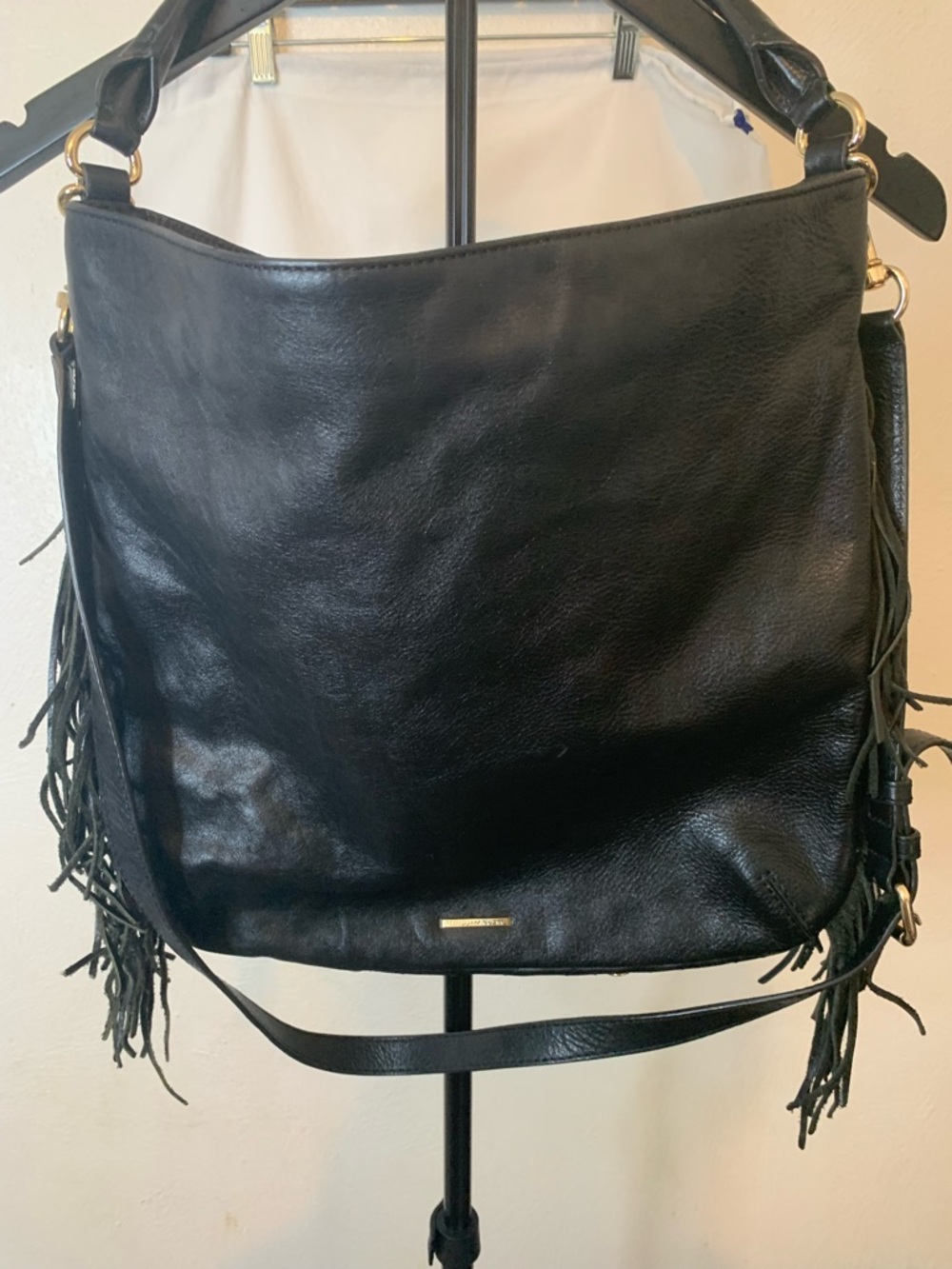 Rebecca Minkoff Black Stud Fringe Hobo Bag with Gold Accents - Picture 3 of 12